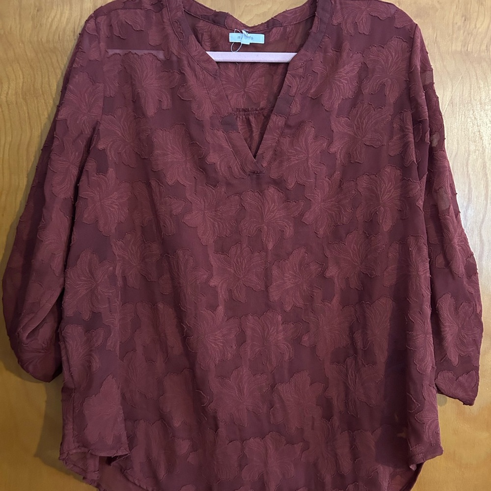 Maurices Deep Red Floral Textured Blouse